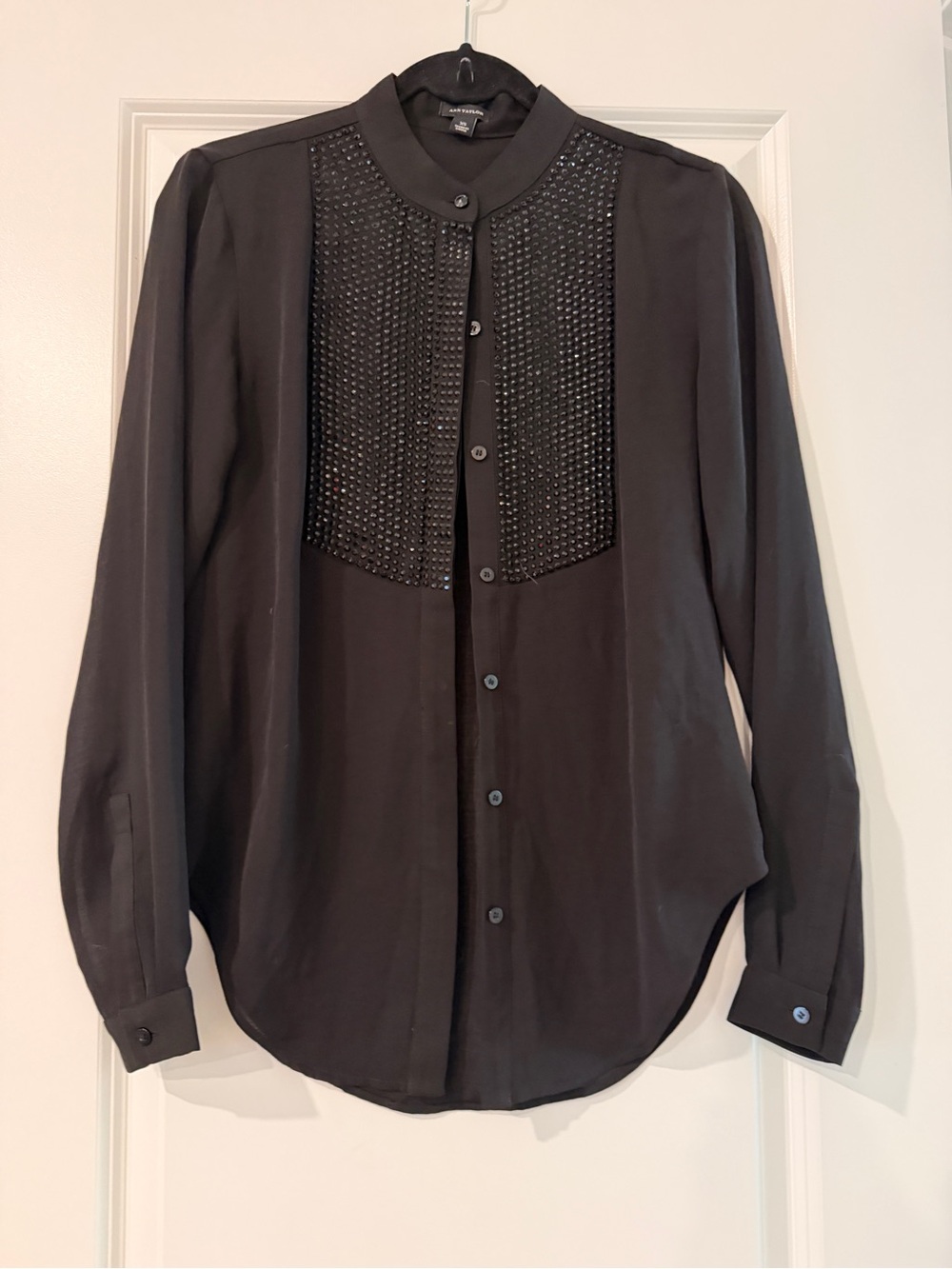 NWT Ann Taylor Black Studded Button-Front Blouse